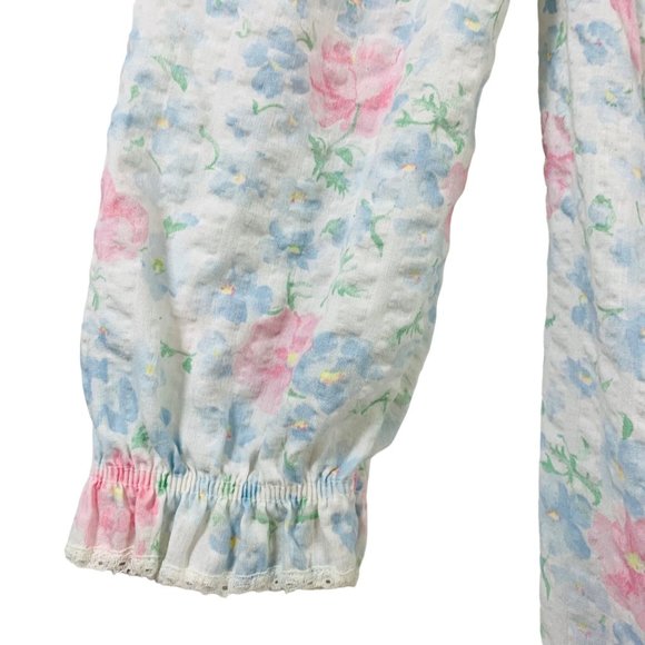 VTG Miss Elaine Womens Nightgown Size XS Floral Snap Front Long Sleeve Pockets - Picture 7 of 13